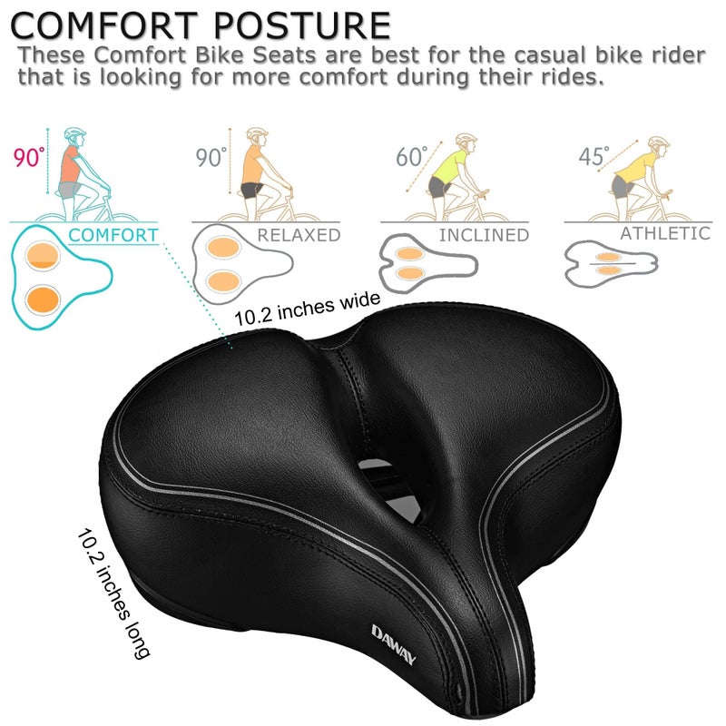 DAWAY C30i Comfortable Oversized Bike Seat - Memory Foam Padded Exercise Bicycle Saddle for Peloton  Stationary  Mountain  Road Bikes - Extra Wide Replacement Cushion for Men Women Comfort  Great Gift - Image 3